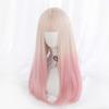 Beige X Pink Harajuku Small Face with Net Semi-long Wig, Ladies' Wig, Straight, Natural, Style, Popular, Effect, Cute,