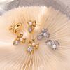 French Retro Small Fragrant Temperament Creative Design Bow Stud Earrings Titanium Steel Gold-Plated Zircon Bead Earrings