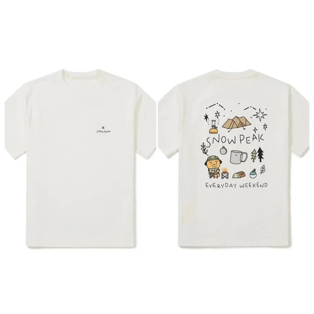Бренд спортивной моды Летняя новая футболка с принтом для мужчин и женщин Snow Peak X Kakao Friends с коротким рукавом, повседневная модная свободная футболка