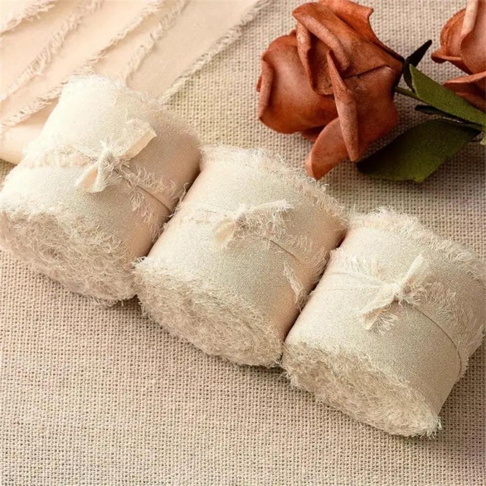 3 рулона 5 м бахромчатой шифоновой шелковой ленты, сделанная вручную мохнатая шифоновая лента, шифоновая лента для свадебных букетов