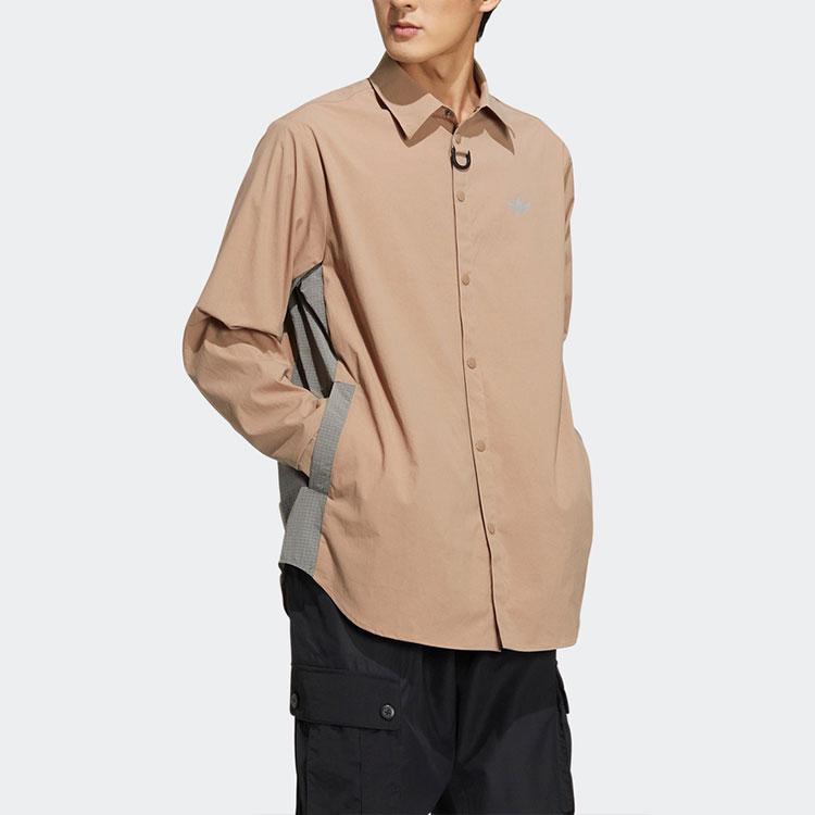 Adidas Однотонная спортивная рубашка с длинным рукавом, мужские топы, коричневые HE6619