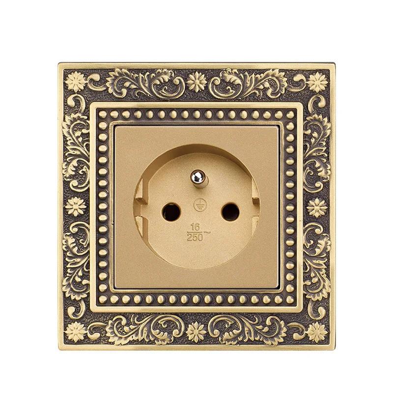 Luxury European Retro Metal Button Switch panel,EU France Standard Copper Wall socket,Universal Light Home Switch Power Outlet