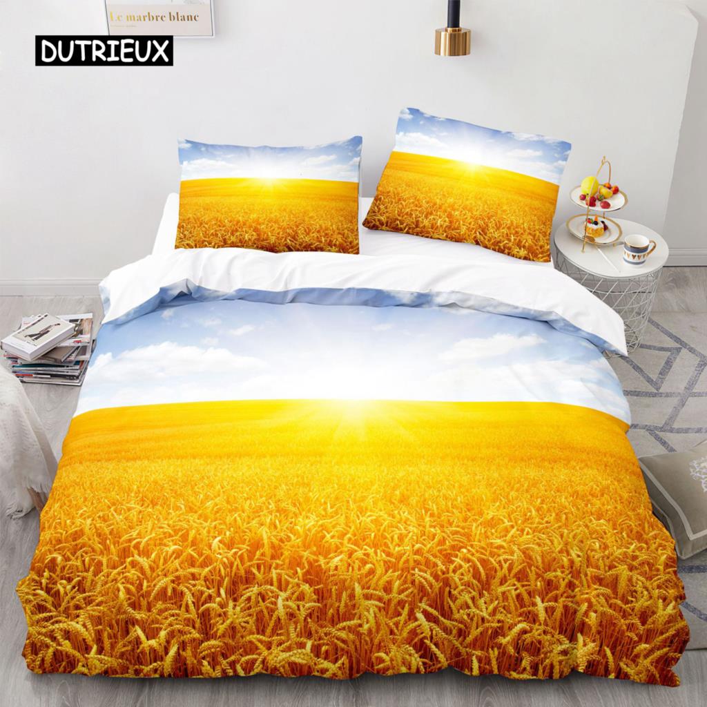 Комплект постельного белья Golden Wheat Field из микрофибры с изображением урожая пшеницы для взрослых, двуспальных, двуспальных, в скандинавском стиле