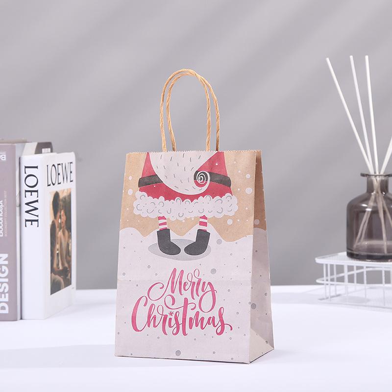 10pcs Happy Christmas Kraft Paper Gift Bag Xmas Santa Claus Candy Biscuit Bag Christmas Gift Hand Bags For New Year Present