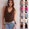 Женский повседневный свободный однотонный топ без рукавов с V-образным вырезом, летние майки для женщин, майка-камисоль без рукавов, базовые однотонные топы
