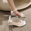 Mesh High Heels Women's Summer 2025 New Medium Thick Heel Crystal French Fairy Pearl Roman Sandals Ins