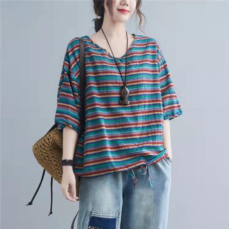 Женский летний модный свободный топ в литературном стиле с принтом и строчкой