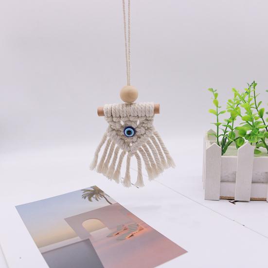 Подвесное украшение из хлопчатобумажной веревки ручной работы с синей кисточкой в ​​деревенском стиле, элегантная деревянная палочка