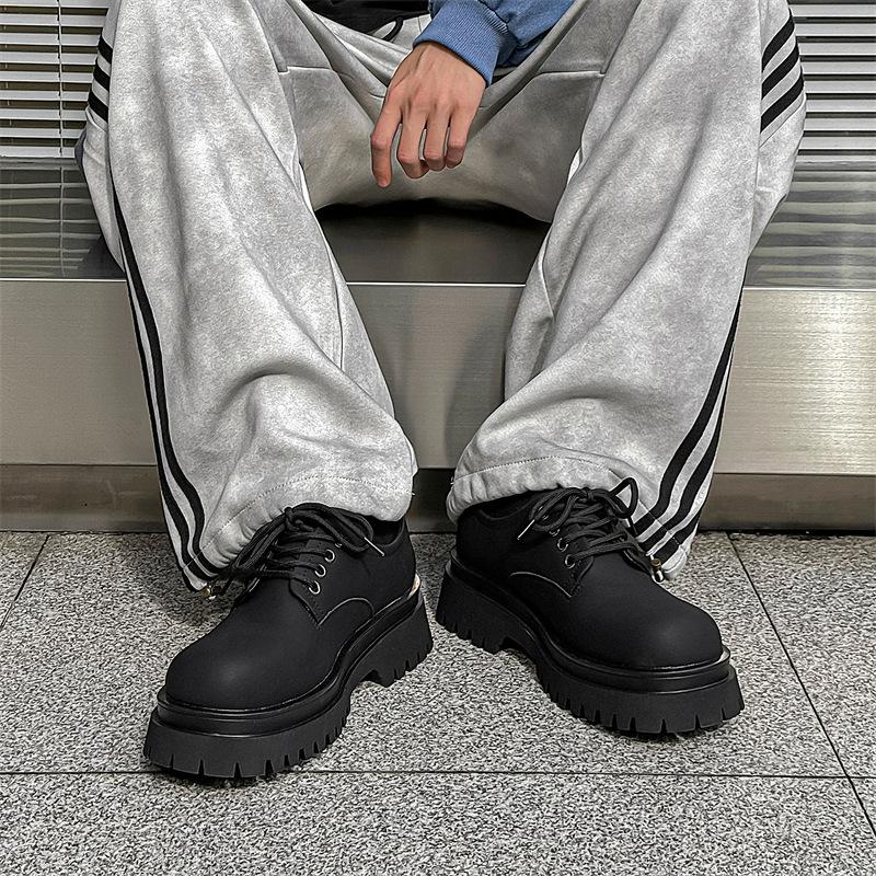 Туфли дерби с большой головкой мужские летние с высоким чувством толстой подошвой увеличивающие для работы мужчины и женщины одинаковые кожаные туфли 5652-J