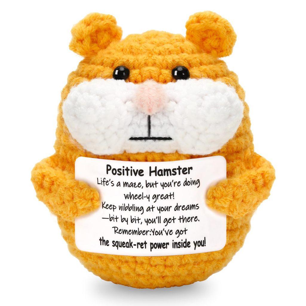 Хомяк Позитивный Вязаный Крючком Животные Кукла С Открыткой Настольное Украшение Эмоциональная Поддержка Ручная Работа Вязаная Игрушка Для Поднятия Настроения