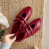 Fashion IPPEUM Red Ballet Flats Shoes Round Toe PU Leather Mary Janes Ballerina Sneaker Shoes