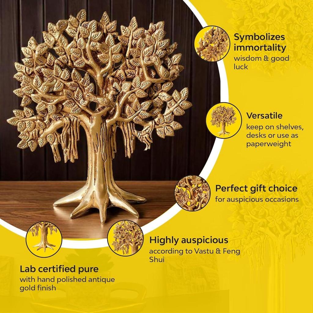 Tree Showpiece (8.6 Inches) Trees of Life - Home Decor - Gift for Good Luck Vastu and Fengshui - Best In Living Room Table with Antique Polish