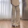 Винтажные американские серые спортивные штаны для женщин - Весенние свободные прямые до пола повседневные широкие джоггеры