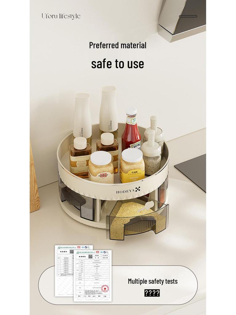 Вращающаяся кухонная полка для специй и органайзер для приправ - Многофункциональное угловое хранение для бутылок и банок