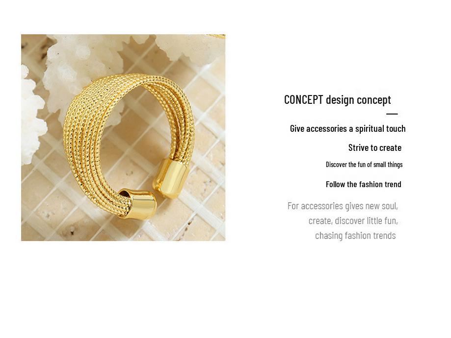 Квадратный сахар Многослойное полукруглое медное кольцо - Европейско-американский дизайн, Женская модная бижутерия