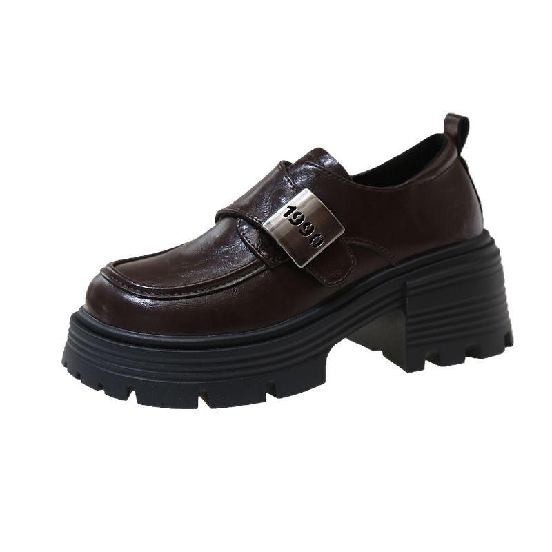 Женские лоферы на толстой подошве с высокой платформой, новая весна 2025, популярные одинарные туфли, универсальный толстый каблук, под юбку, маленькие кожаные туфли в стиле колледжа