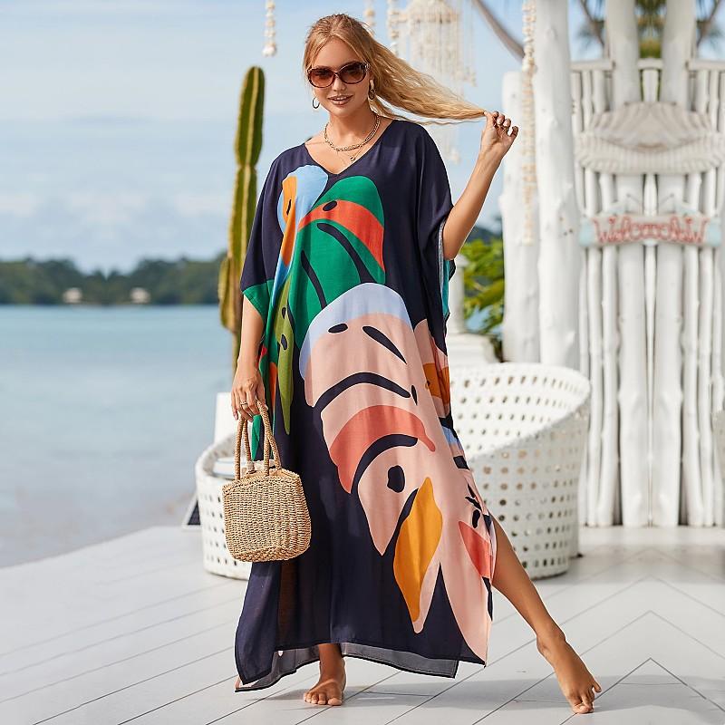 EDOLYNSA Long Beach Dress Cover-Ups for Women Pareo De Plage Swimsuit Cover Up Beach Sarongs Swimwear Kaftan Beachwear Q1476