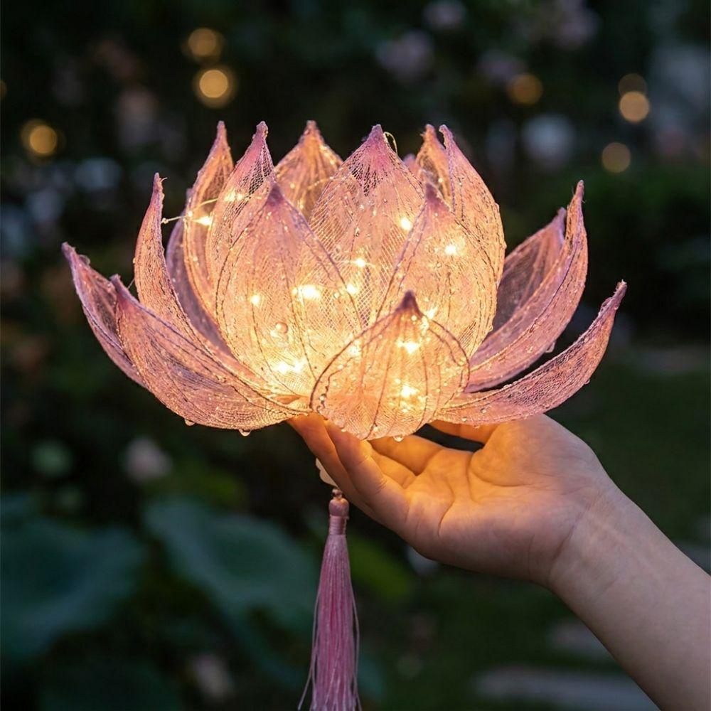 Ancient Style Handheld Lotus Lantern Handmade Ribbon Fairy Lotus Lantern Chinese Style