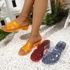 Fashion Summer Outer Wear Crystal Slippers Women's 2025 New Transparent Hollow Head Casual Sandals Slippers Quick Dry Hole