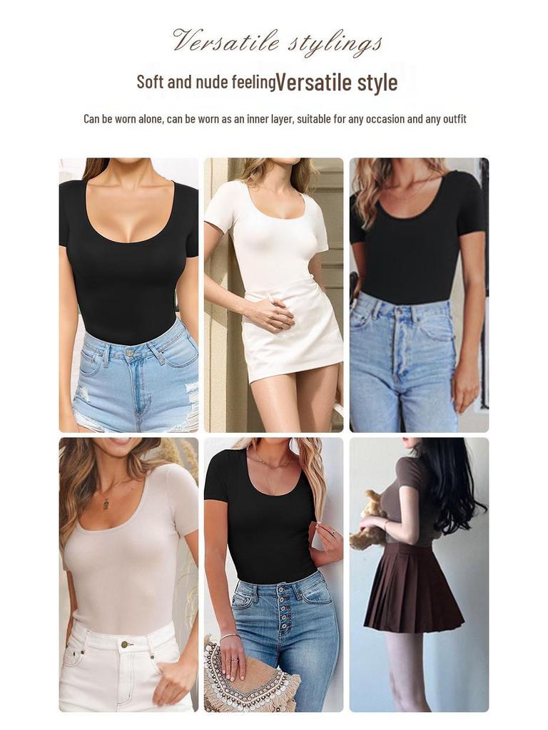 Seamless Short-Sleeve Shaping Bodysuit Thong for Women