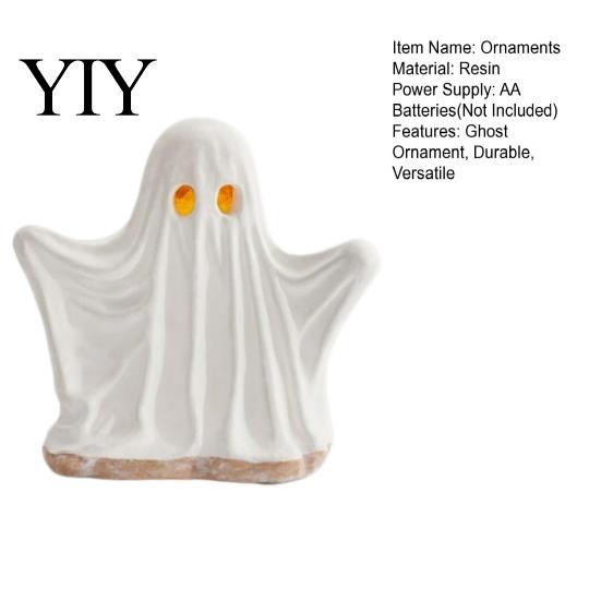 Creative Halloween Room Accents Ghost Ornament with Warm Light, Cute Spooky Luminous Figurine, Modern Resin Holiday Ornaments Night Light for Tabletop
