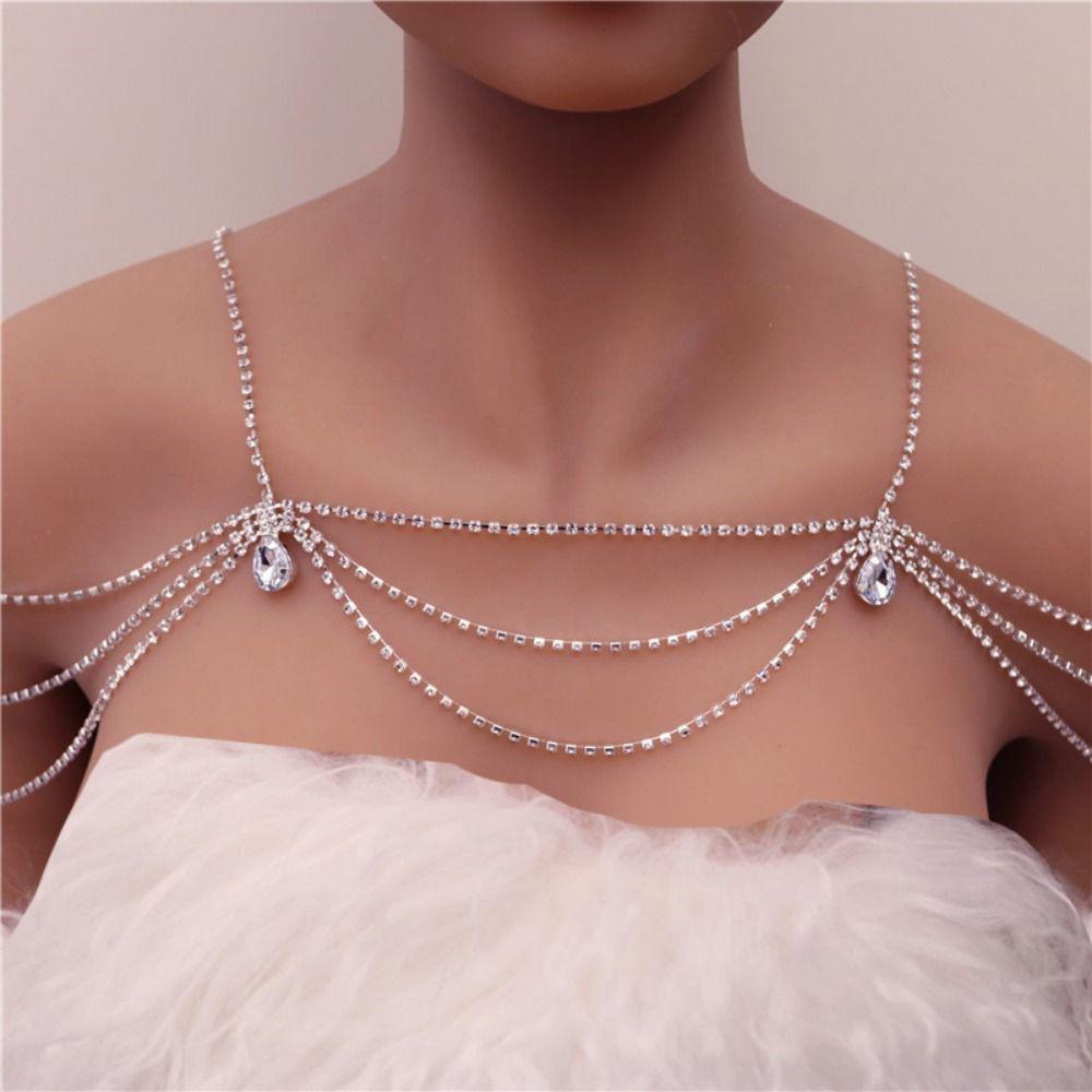 Water Drop Bling Body Chain Retro Tassel Women's Shoulder Chain Rhinestones Shoulder Chain Evening