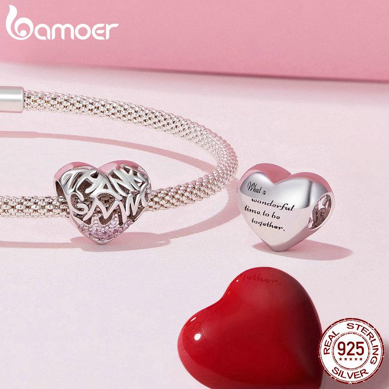 BAMOER стерлингового серебра 925 пробы розовое сердце бусины бабочка подвеска для женщин браслет и ожерелье DIY подарок на День благодарения ювелирные изделия