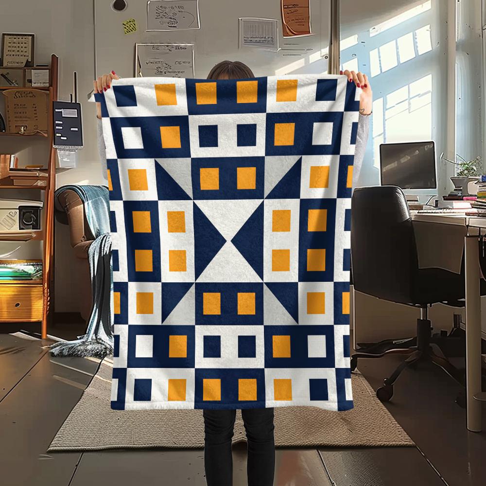1Pc Simple Geometry Print Flannel Blanket, High quality Comfortable for All Seasons, Home Decor, Warmth and Comfort, Perfect for Christmas Gifts W23