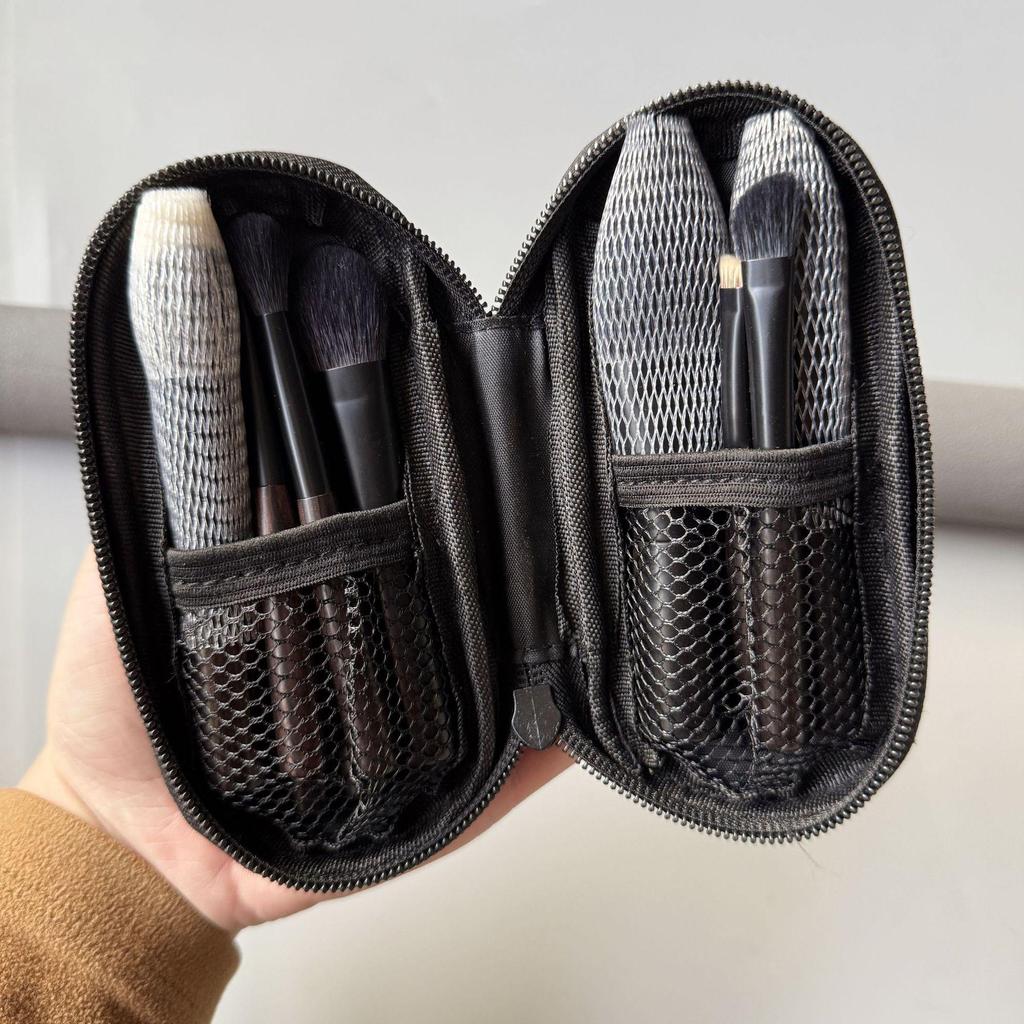 Мини Портативный Набор Кистей для Макияжа из Черного Дерева: Кисти для пудры из шерсти, контурные, для стипплинга и теней для век