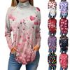 Футболки для женщин, осенние повседневные рубашки с длинным рукавом, толстовка с принтом, топ с высоким воротом, пуловер