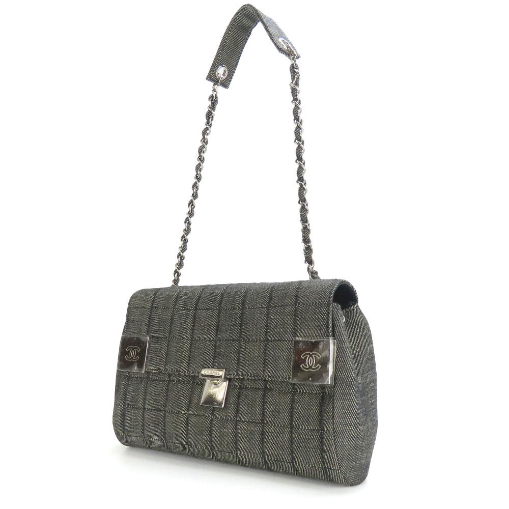Used CHANEL Shoulder Bag Chocolate bar A17567 denim Navy system COCO Mark