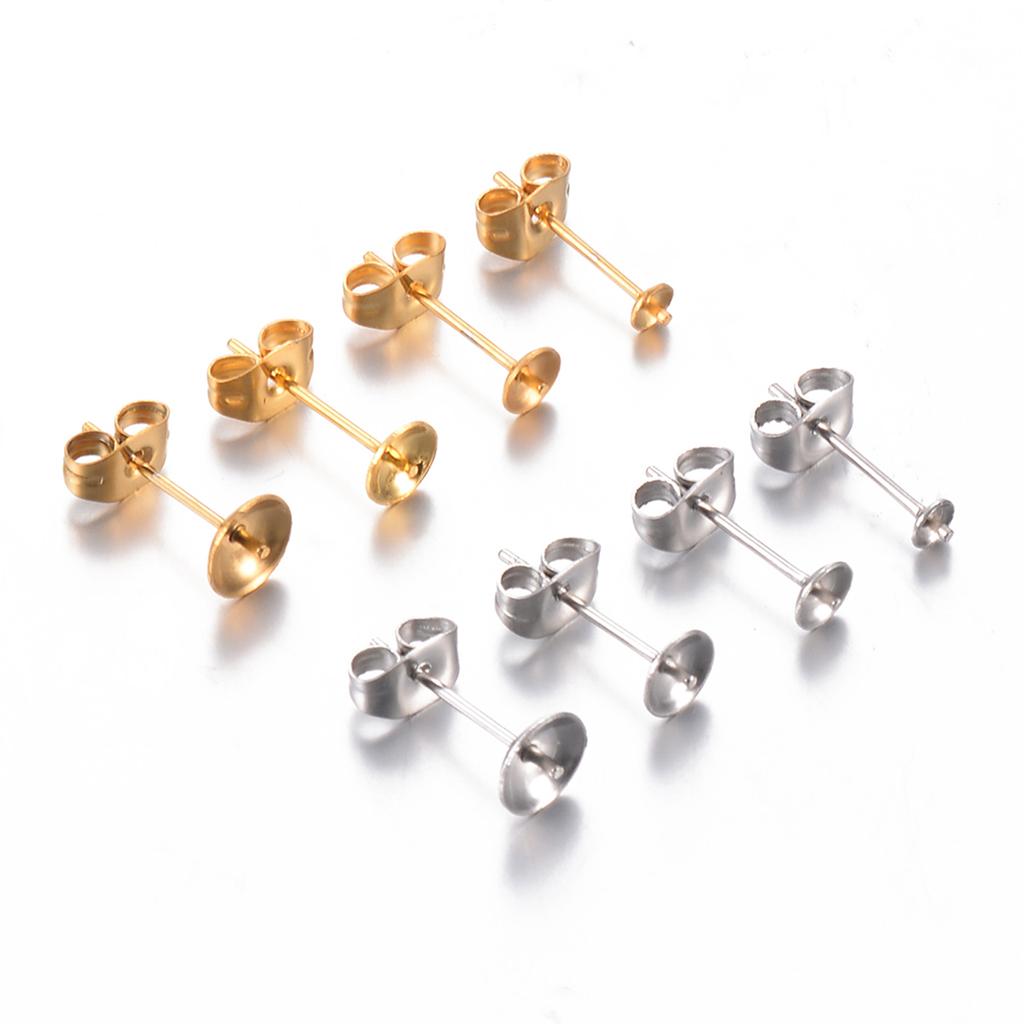 Wholesale 50pcs/lot Stainless Steel Blank Post Earring Studs Pins Base 3/4/5/6mm Ear For Half Hole Pearl Bead DIY Jewelry