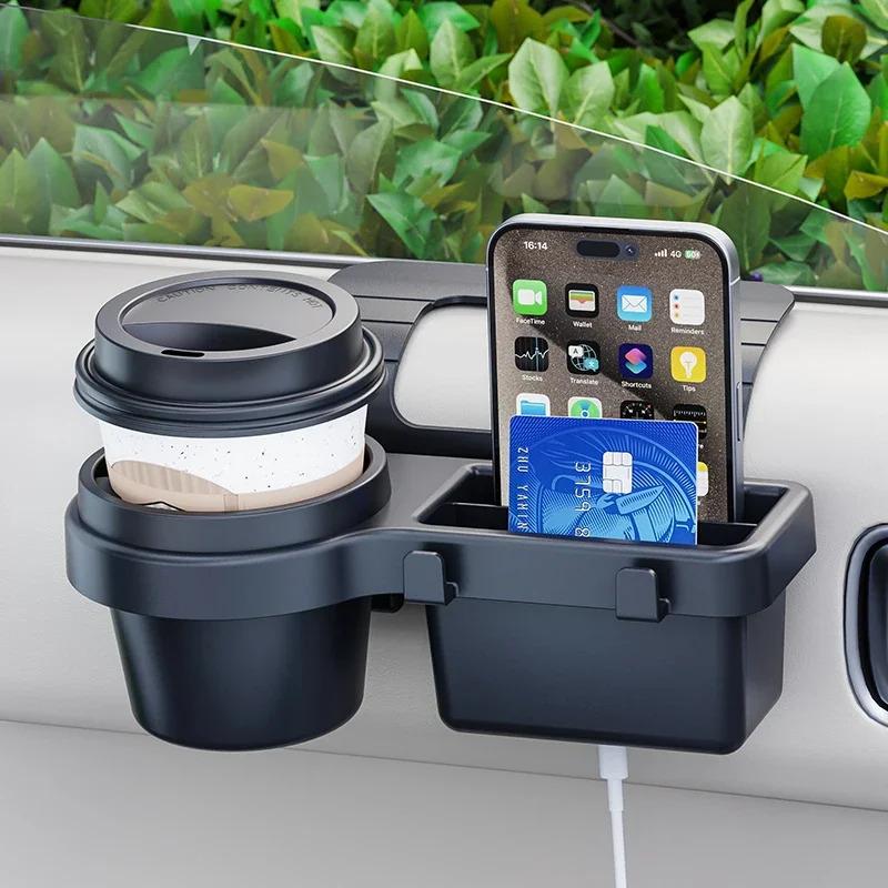 Car Side Door Cup Stand Phone Holder Mount with Hanging Storage Pocket Auto Interior Rack