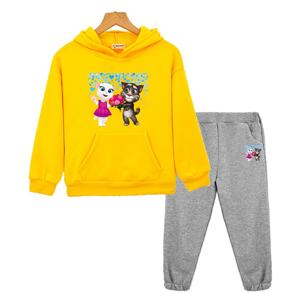 Talking Tom Cat Hoodie Fleece Sweatshirt Boys Girls Hooded Spors Sets 2pcs pullover+Pant Christmas Jacket Kids Boutique Clothes