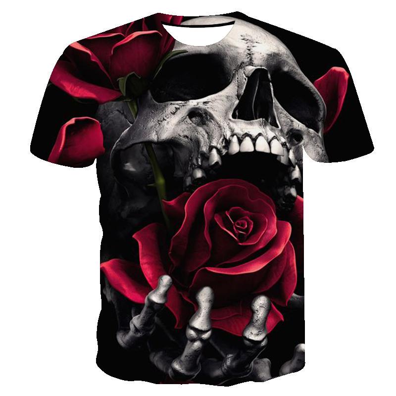 Летний топ с круглым вырезом и принтом 3D черепа и ангела, модные повседневные милые женские футболки с короткими рукавами