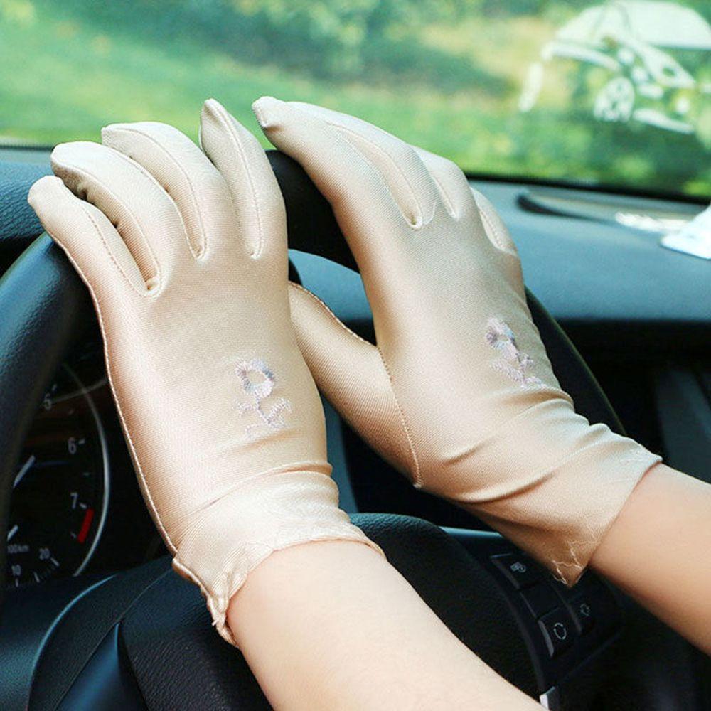 1 pair Fashion Embroidered Thin Elastic Driving Gloves Summer Mitten Sun Protection Gloves Sunscreen Mittens