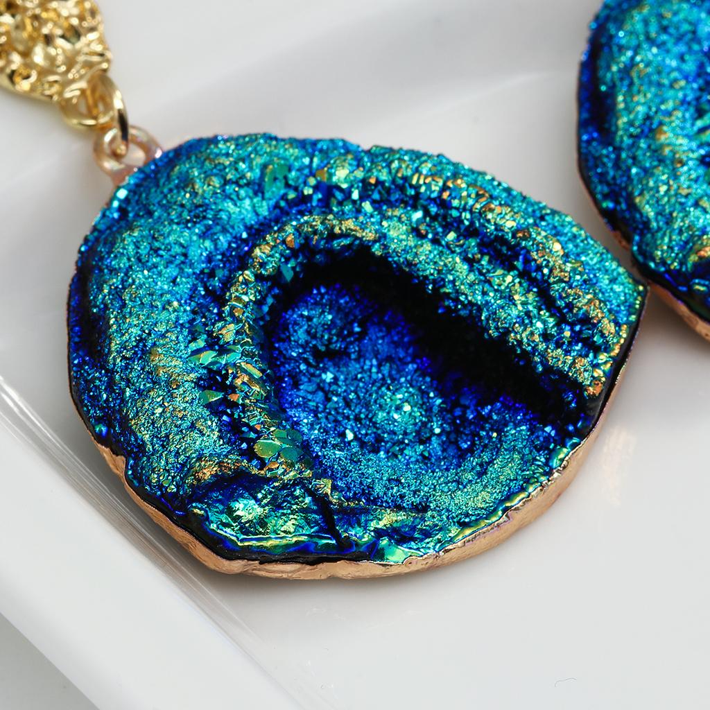 Vintage Abstract Natural Stone Dangle Earrings for Women Van Gogh Painting Stars Geometric Volcanic Rock Pendant Earrings