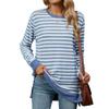 Autumn Winter Round Neck Striped Color Blocked Long Sleeved Loose T-shirt topPullovers & Long Sleeves (women’s)