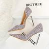 Fashion Sexy Thin Heel 10.5cm High Heel Shallow Mouth Pointed Side Hollow Shining Sequin Single Shoe