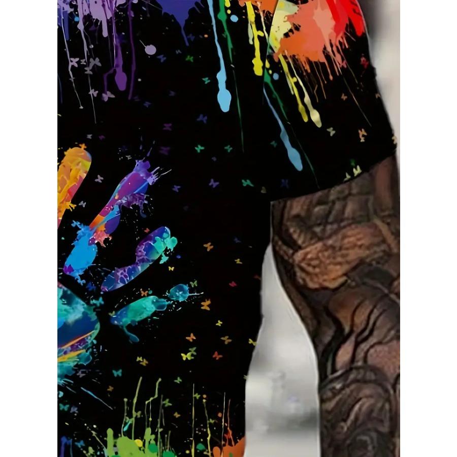 Men's Colorful Paw Graphic Print T-shirt, Casual Short Sleeve Crew Neck Tee, Men's Clothing For Outdoor
