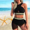 Women's Shoulder Strap Swimsuit Green Summer Printed Bikini Short Tank Top Swimsuit