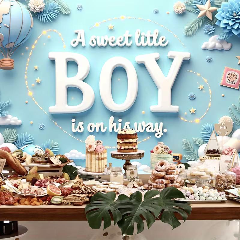 Милый Гобелен для Мальчика, Мягкий Синий Фон с Надписью "BOY", Воздушный Шар и Причудливый Декор, Милое Настенное Искусство для Детской
