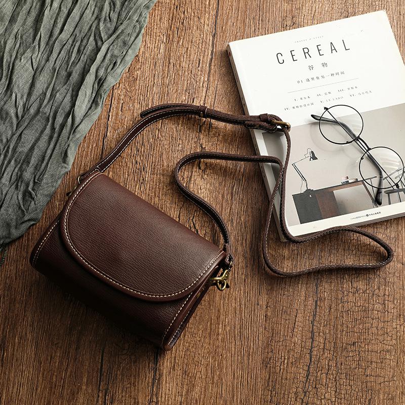Johnature Genuine Leather Retro Small Bag Women Soft Real Cowhide Simple Solid Color Shoulder & Crossbody Bags