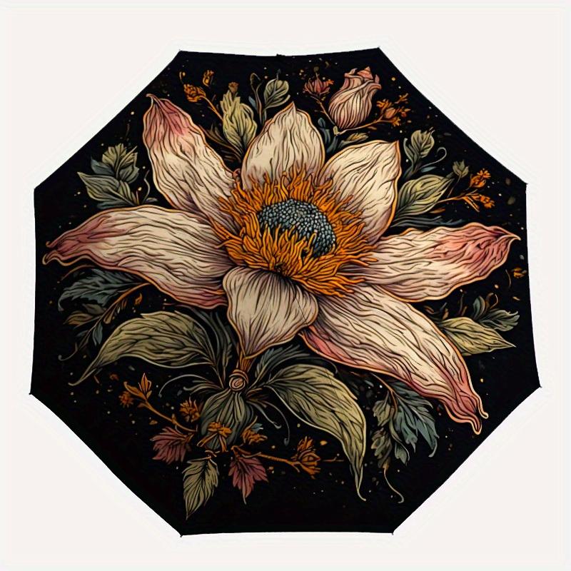 1pc Floral Mandala Automatic Open/close Folding Compact Umbrella, 8-Rib Sturdy Canopy, Lightweight Portable, Everyday Use, Gift,055