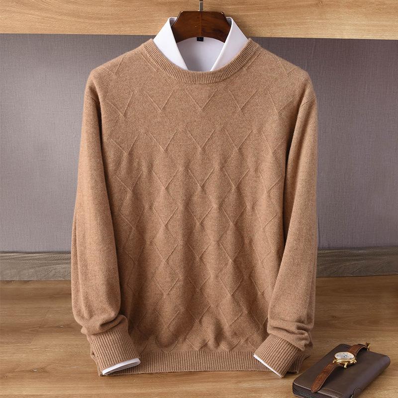 Мужской кашемировый свитер - Коллекция Осень/Зима: Круглый вырез, Свободный крой, Однотонный, Трикотажный пуловер в стиле business casual
