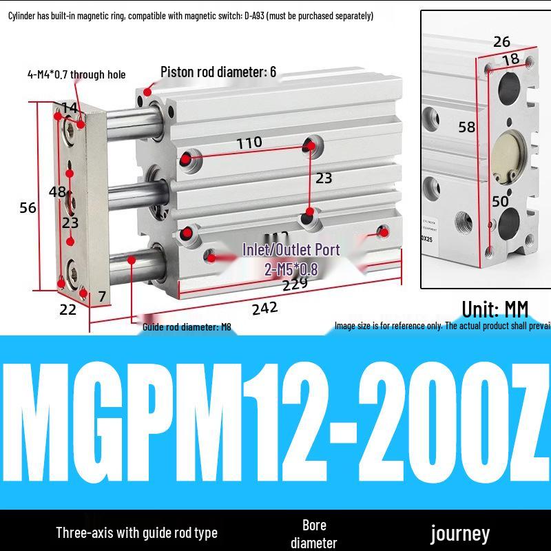 Compact Three-Axis Pneumatic Guided Rod Cylinder 12/16/20/25/32-10/20/40/50/75z