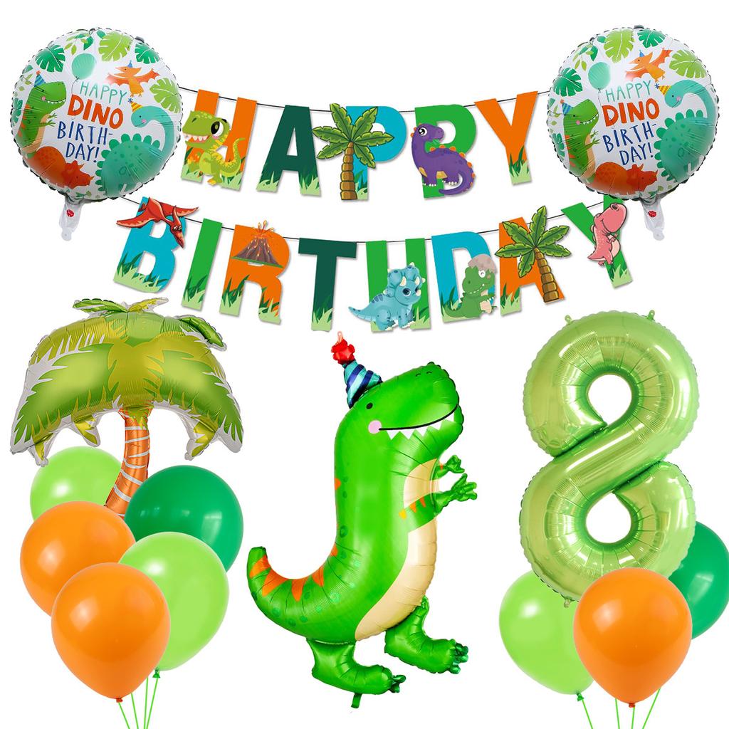 Dinosaur Theme Birthday Flag Green Dinosaur Aluminum Film Balloon Children'S Birthday Party Balloon Decoration