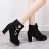 Fashion Black Suede Rhinestone Heeled Woman Short Shoes Round Toe Autumn Winter Warm Ankle Boots for Women High Quality Y2k Booties Sale