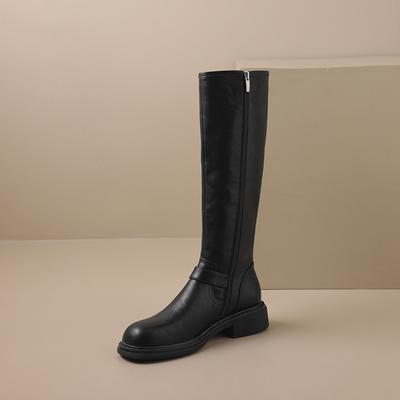 Новые ботинки женские с квадратным носком из лакированной кожи на боковой молнии, нескользящие, износостойкие, на блочном каблуке, ботфорты до колена