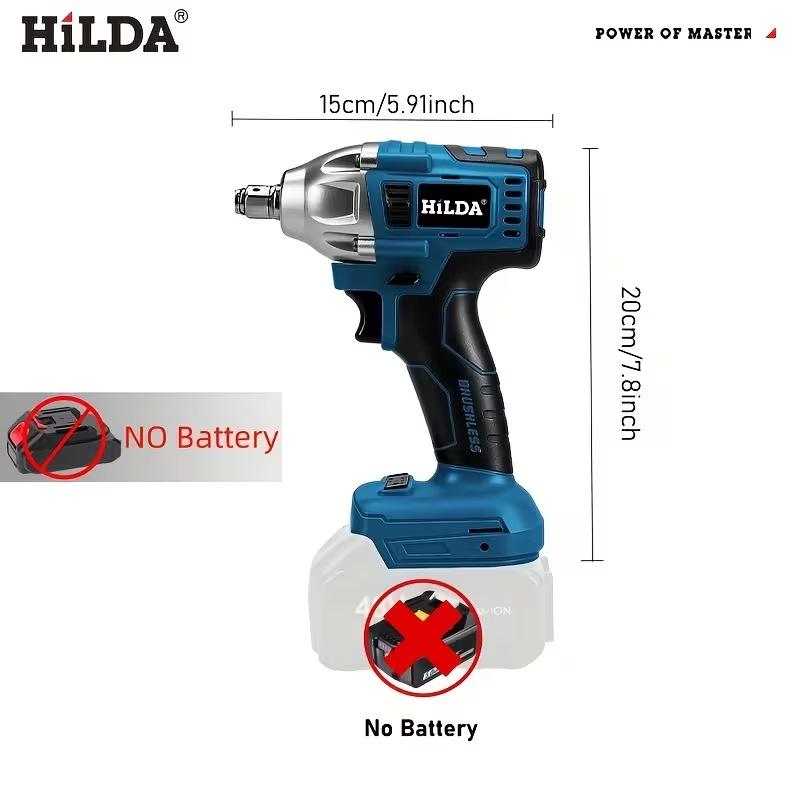 HILDA 18V Бесщеточный гайковерт со светодиодной подсветкой - Многофункциональный инструмент для авторемонта с высоким крутящим моментом.